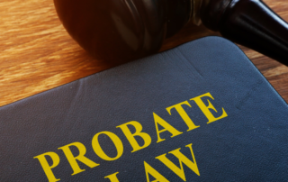 Blue leather bucket with “Probate Law” written in yellow letters